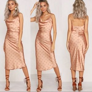 Blush Satin Polka Dot Midi Dress